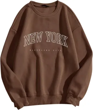 New York Sweatshirts For Women Crewneck Letter Graphic Vacation Shirt Oversized Long Sleeve Pullover Tops Harajuku Clothes