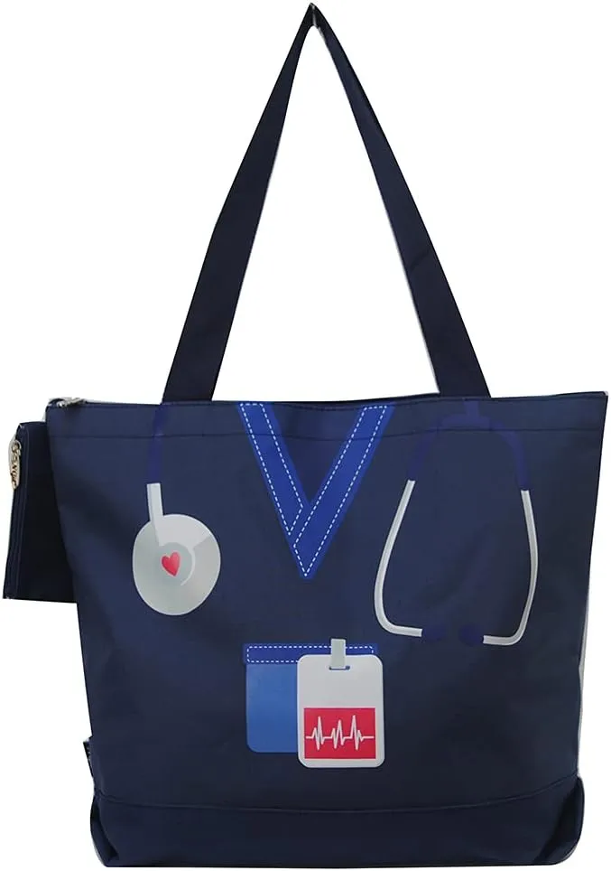 NGIL Medium Top Zipper Closure Canvas Tote Bag with Attached Matching Coin Purse For Moms and Nurses