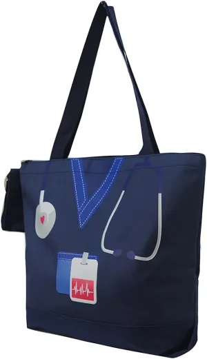NGIL Medium Top Zipper Closure Canvas Tote Bag with Attached Matching Coin Purse For Moms and Nurses