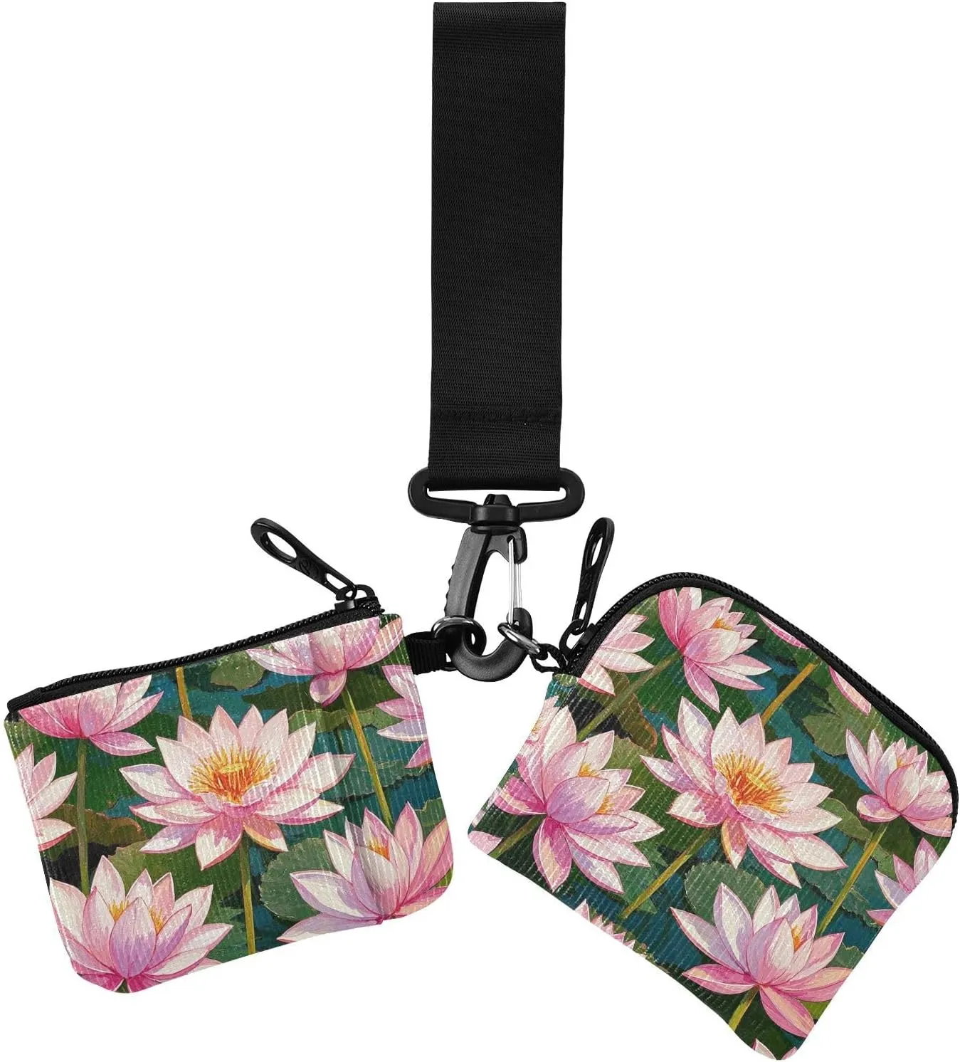Pink Gold Oil Painting Feeling flower Women's Wallets Card Cases Mini Fashion ID Card Holders Protector with Wristlet Strap for Lady 2 Packs