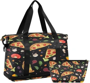 Pizza Pattern Sports Gym Bag with Waterproof Dry Wet Pocket, Travel Duffel Bag for Women MenWorkout Bag Fits Yoga, Swimming