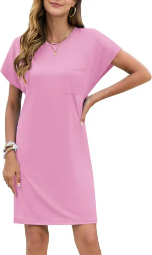 PLOKNRD Women's Casual Dress Summer Short Sleeve Crewneck Tshirt Shift Dress Outfits 2025