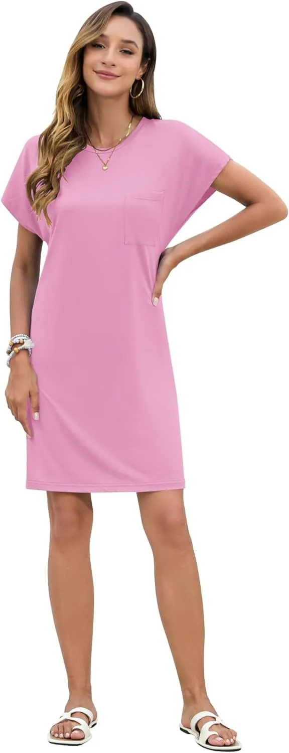 PLOKNRD Women's Casual Dress Summer Short Sleeve Crewneck Tshirt Shift Dress Outfits 2025