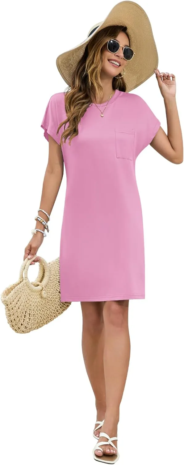 PLOKNRD Women's Casual Dress Summer Short Sleeve Crewneck Tshirt Shift Dress Outfits 2025