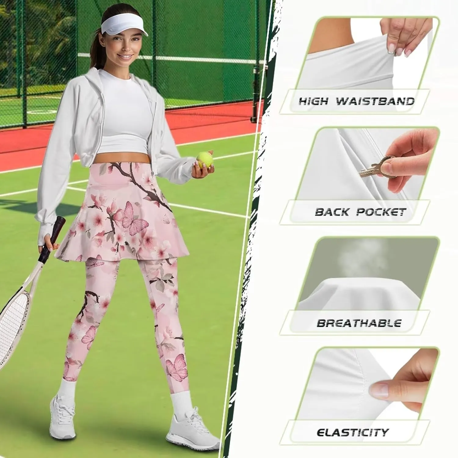 POLERO Womens Short Skirts Tennis Leggings Tummy Control High Waisted Yoga Pants Modest Casual Outfits