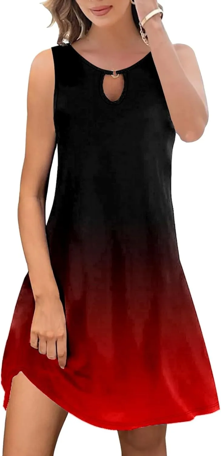 PTOLOCIF Summer Dresses for Trendy Boho Floral Print Cover Up Crew Neck Sleeveless Sundresses Size 16 Evening Gown