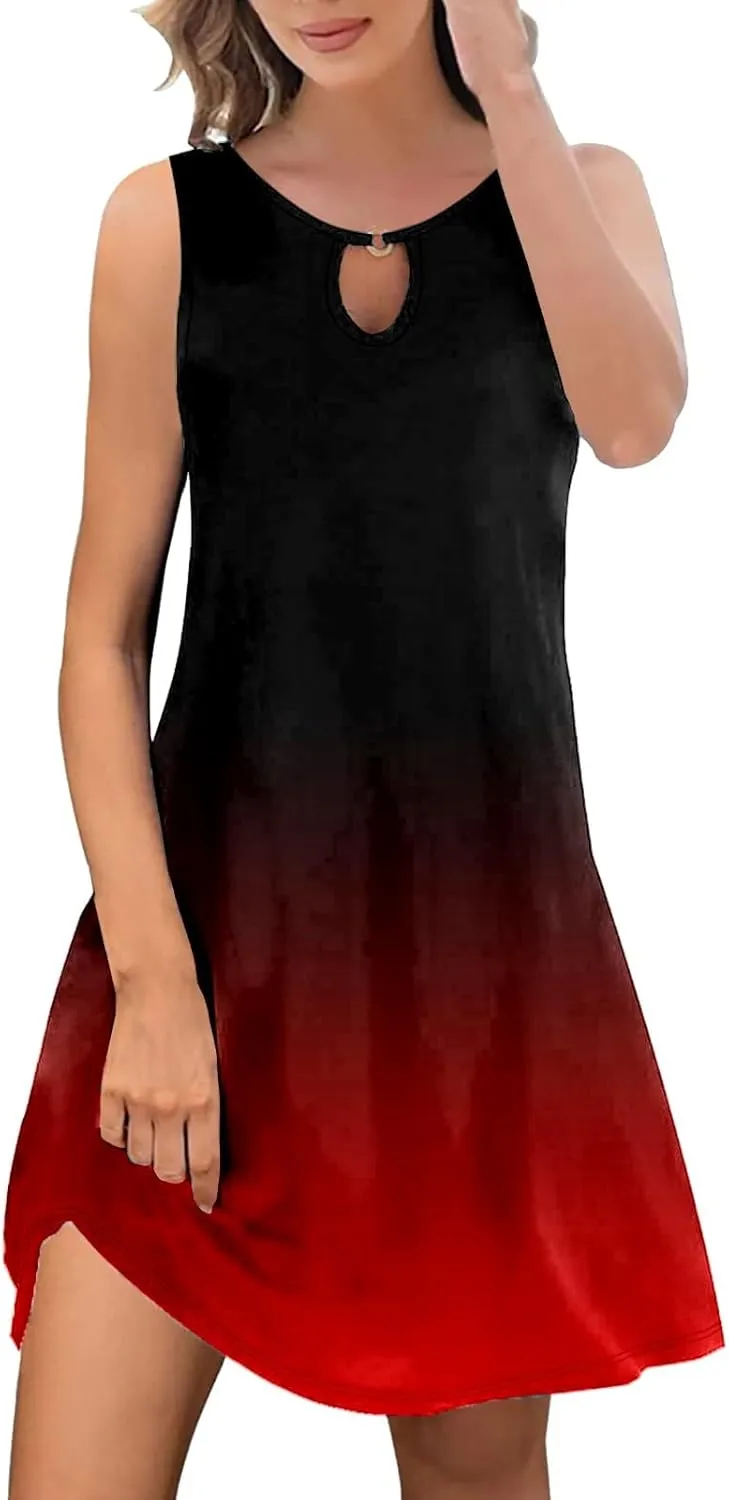 PTOLOCIF Summer Dresses for Trendy Boho Floral Print Cover Up Crew Neck Sleeveless Sundresses Size 16 Evening Gown