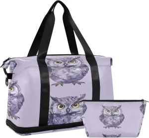 Purple Owl Sports Gym Bag with Waterproof Dry Wet Pocket, Travel Duffel Bag for Women MenWorkout Bag Fits Yoga, Swimming