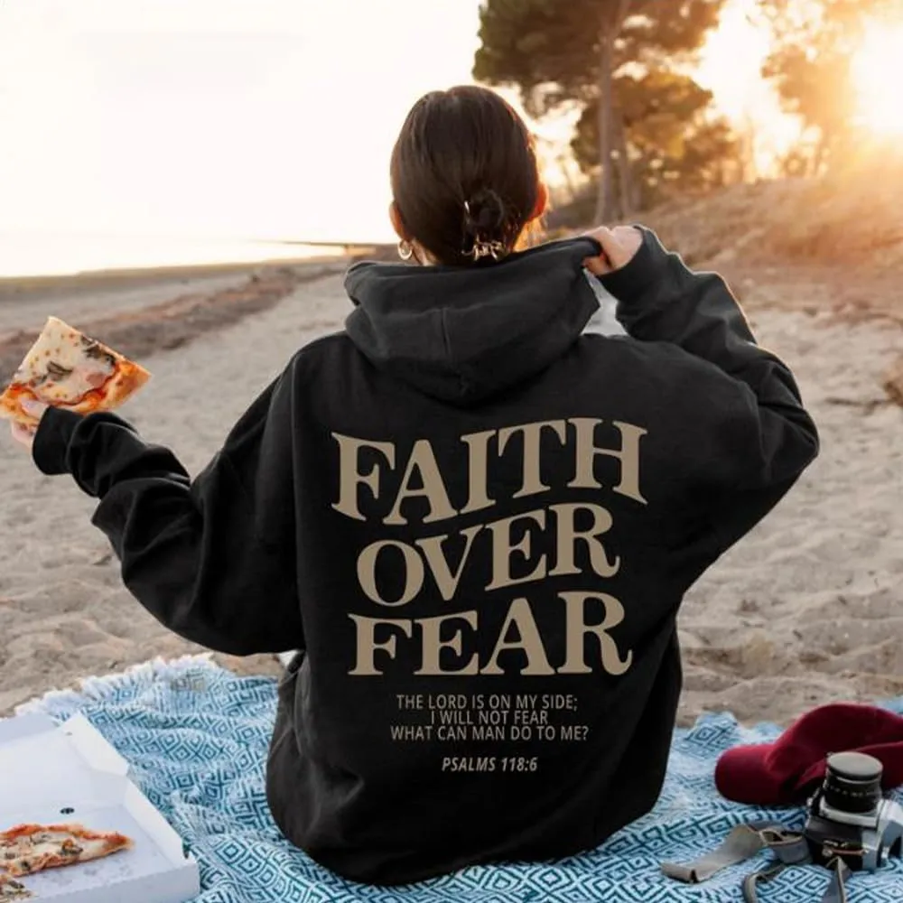 QYZ-Top Faith Over Fear Christian Hoodies Sweatshirt Womens Pullover Y2K Jesus Bible Verse Oversized Religious Sayings Tops