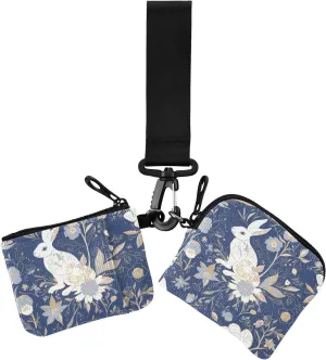 Rabbit Blue Vintage Dual Wristlet Wallets for Women Small Portable Zipper Wristlet Wallet with Zipper Coin Pocket for Ladies 2 Pcs