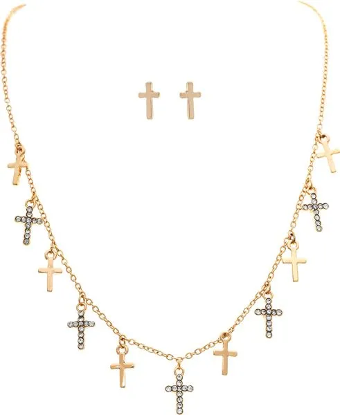 Rain Jewelry Gold Crystal Cross Charms Necklace Set