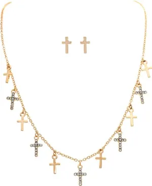 Rain Jewelry Gold Crystal Cross Charms Necklace Set