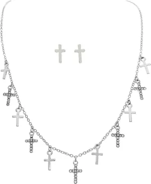 Rain Jewelry Silver Crystal Cross Charms Necklace Set
