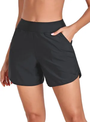 RELLECIGA Women's 5" High Waisted Board Shorts UPF 50  Quick Dry Swim Shorts with Liner Pockets