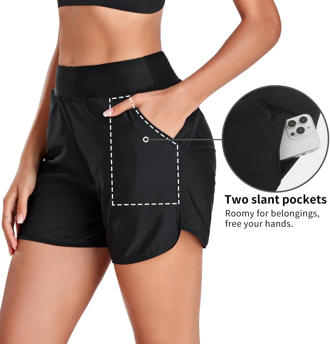 RELLECIGA Women's 5" High Waisted Board Shorts UPF 50  Quick Dry Swim Shorts with Liner Pockets