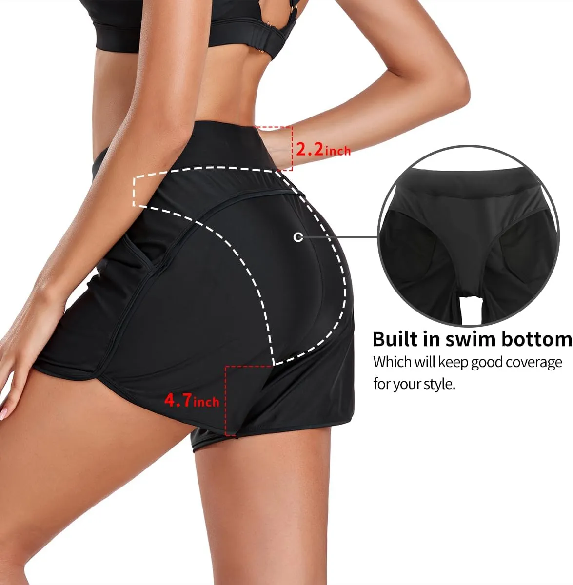 RELLECIGA Women's 5" High Waisted Board Shorts UPF 50  Quick Dry Swim Shorts with Liner Pockets