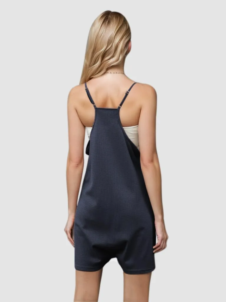 Rompers for Women Summer Casual Overalls Waffle Knit Sleeveless Loose Spaghetti Strap Shorts Jumpsuits with Pockets 2025