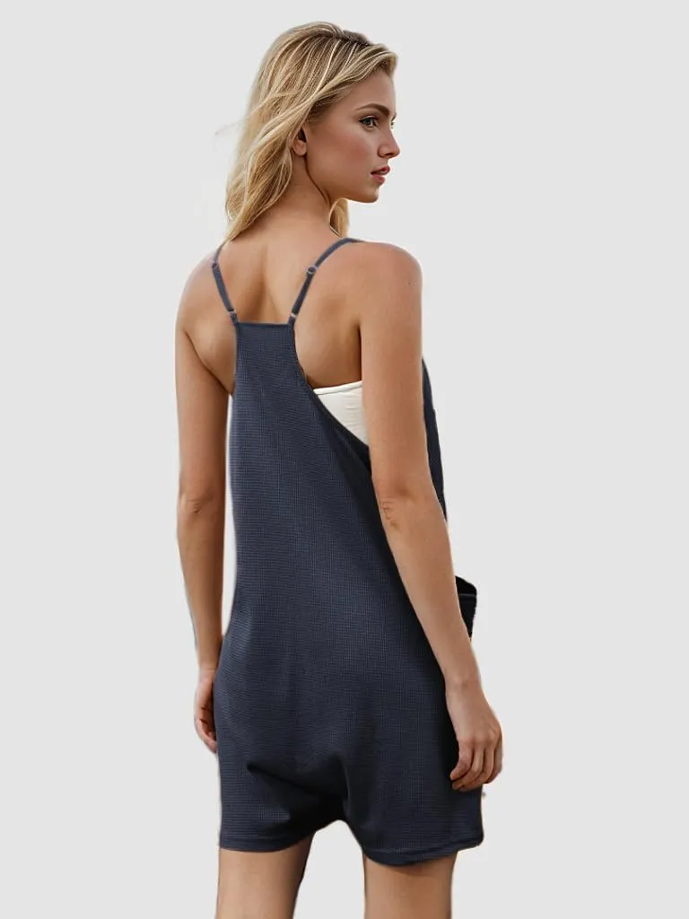 Rompers for Women Summer Casual Overalls Waffle Knit Sleeveless Loose Spaghetti Strap Shorts Jumpsuits with Pockets 2025