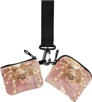 Rose Gold Sprider Dual Wristlet Wallets for Women Compact Size Zipper Purse Wallet with Wristlet Strap for Women 2 Pcs