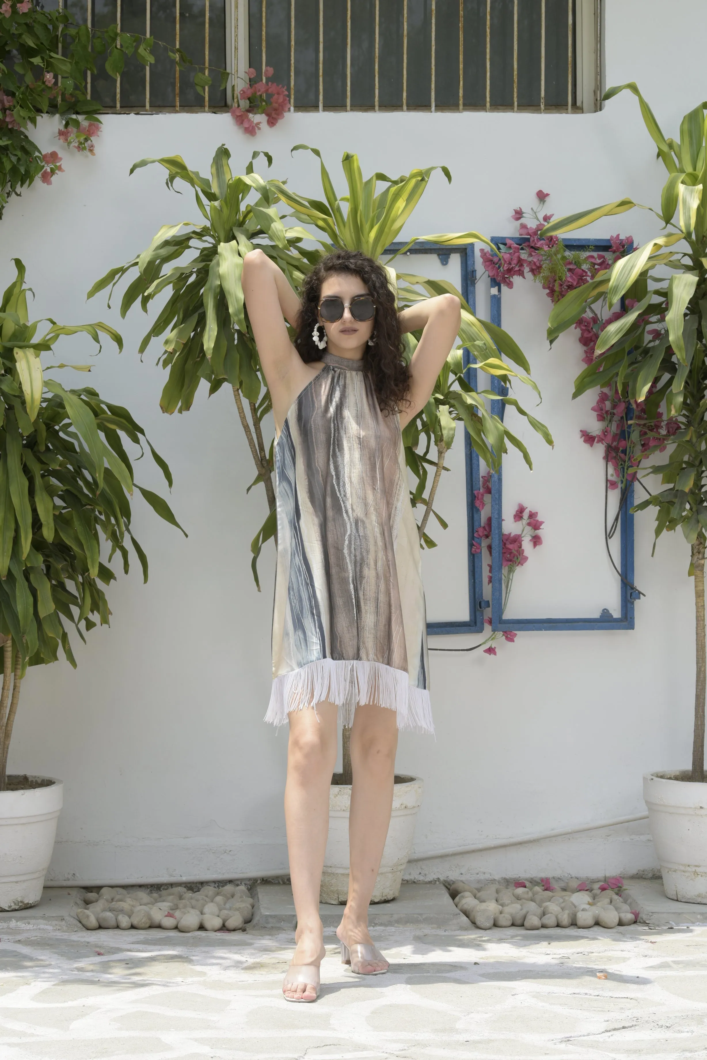 Rossanna Halter Neck Dress - Beige Palette