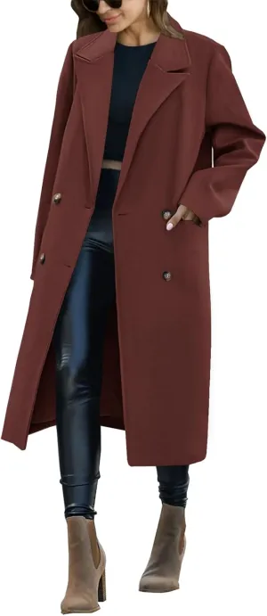 Saodimallsu Womens Trench Coat Winter Lapel Double Breasted Long Pea Coat Casual Work Office Overcoat with Pocket