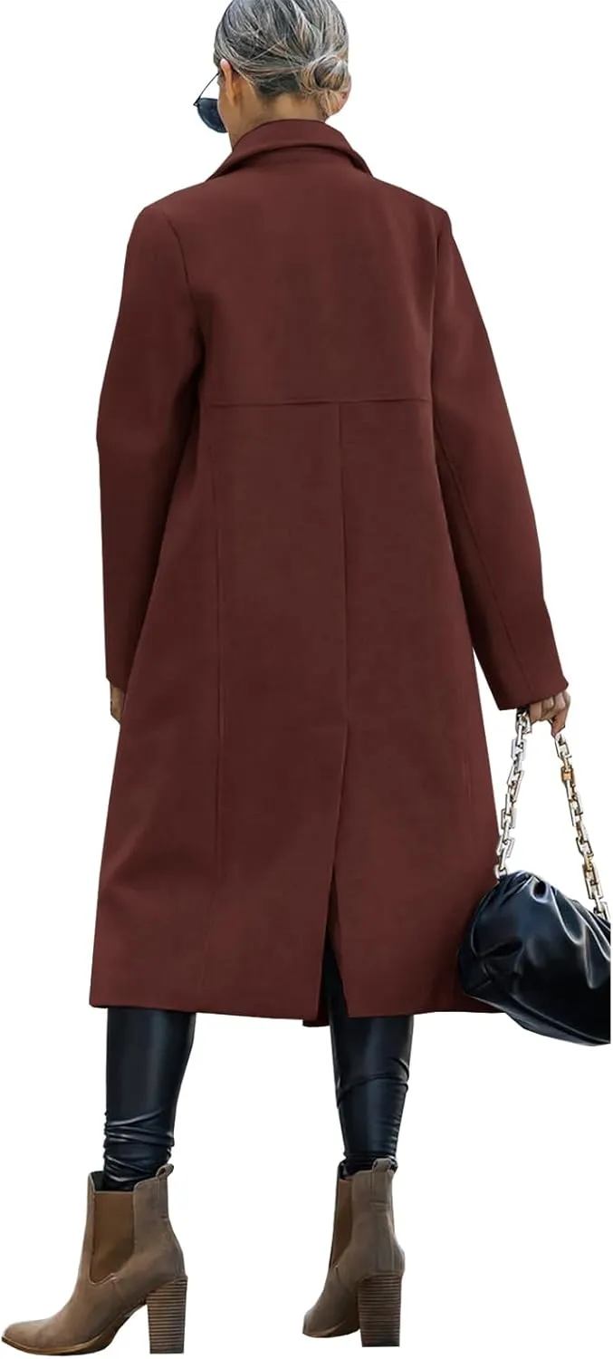 Saodimallsu Womens Trench Coat Winter Lapel Double Breasted Long Pea Coat Casual Work Office Overcoat with Pocket