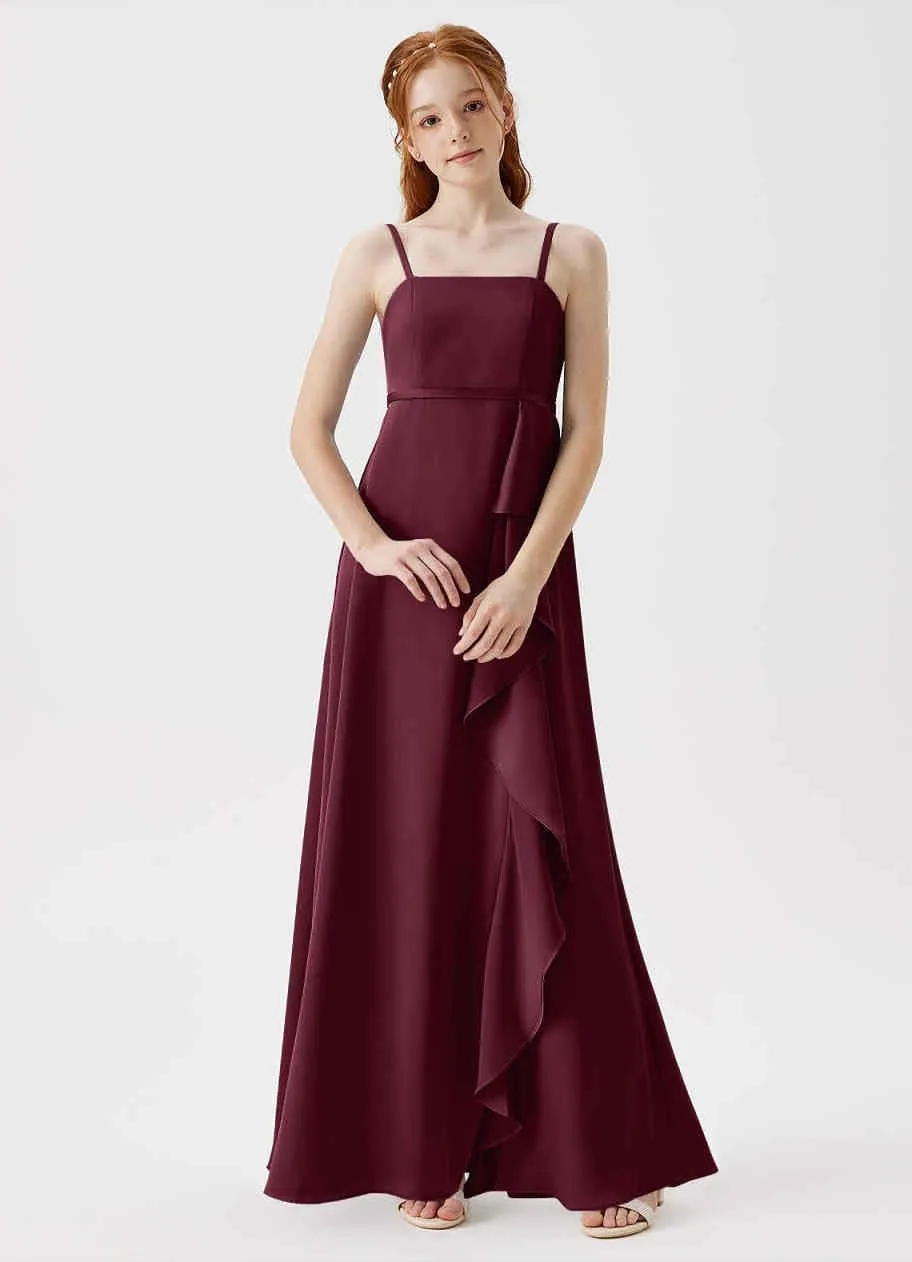 Satin Juniors Bridesmaid Dresses with Slits Spaghetti Straps Flower Girl Dresses for Wedding Girls Party Dress