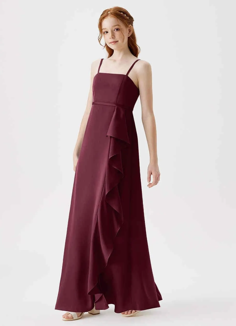 Satin Juniors Bridesmaid Dresses with Slits Spaghetti Straps Flower Girl Dresses for Wedding Girls Party Dress