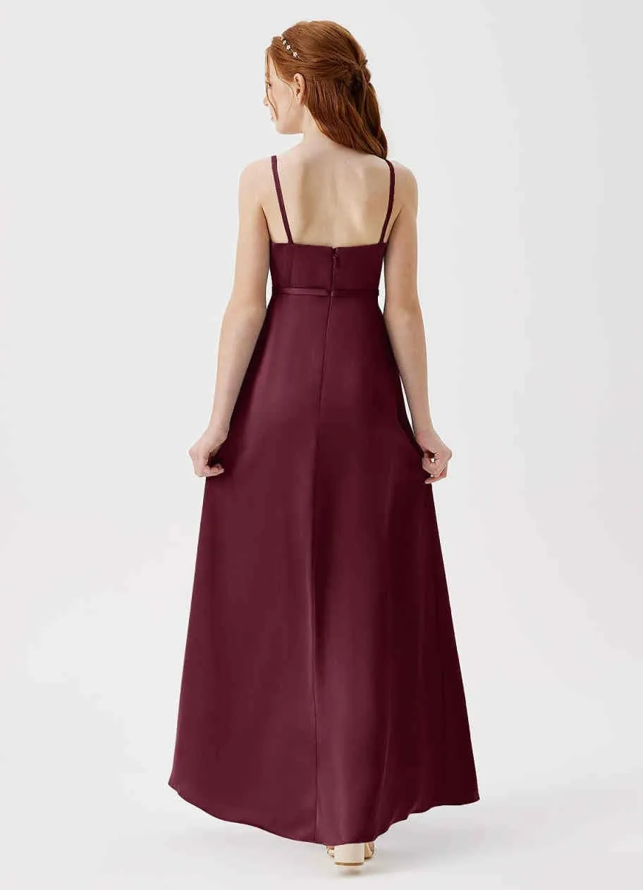 Satin Juniors Bridesmaid Dresses with Slits Spaghetti Straps Flower Girl Dresses for Wedding Girls Party Dress