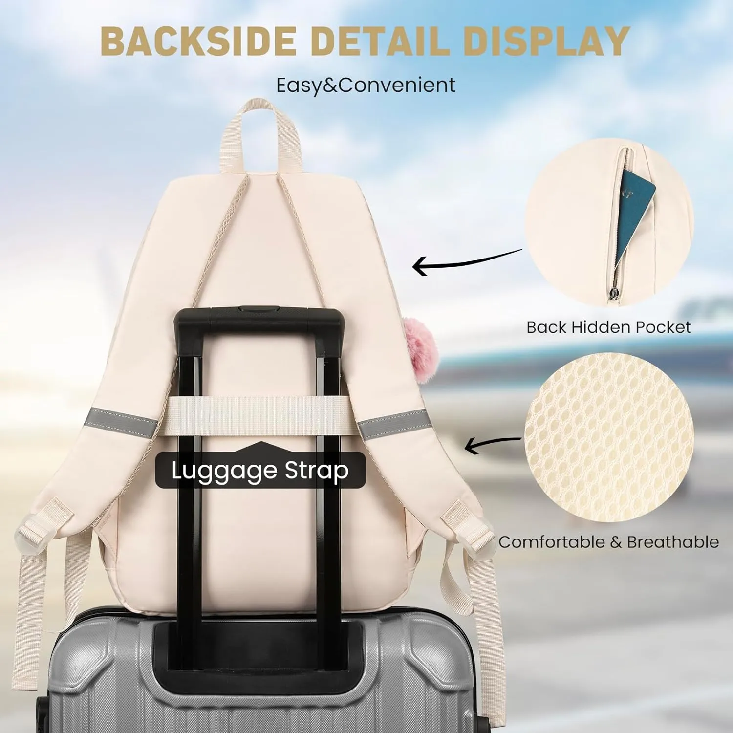 School Backpack for Teen Girls, Cute College Backpacks for Women Students Aesthetic Bookbag Large 15.6 Inch Laptop Bag Middle School Travel Back Pack (Beige)