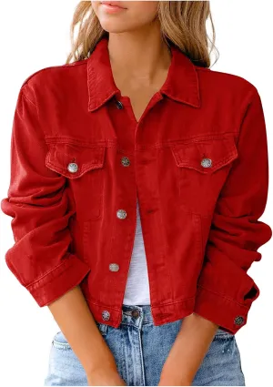 SERYU Jean Jacket for Women Ripped Puff Sleeve Frayed Slim Denim Crop Top Cropped Jean Jacket