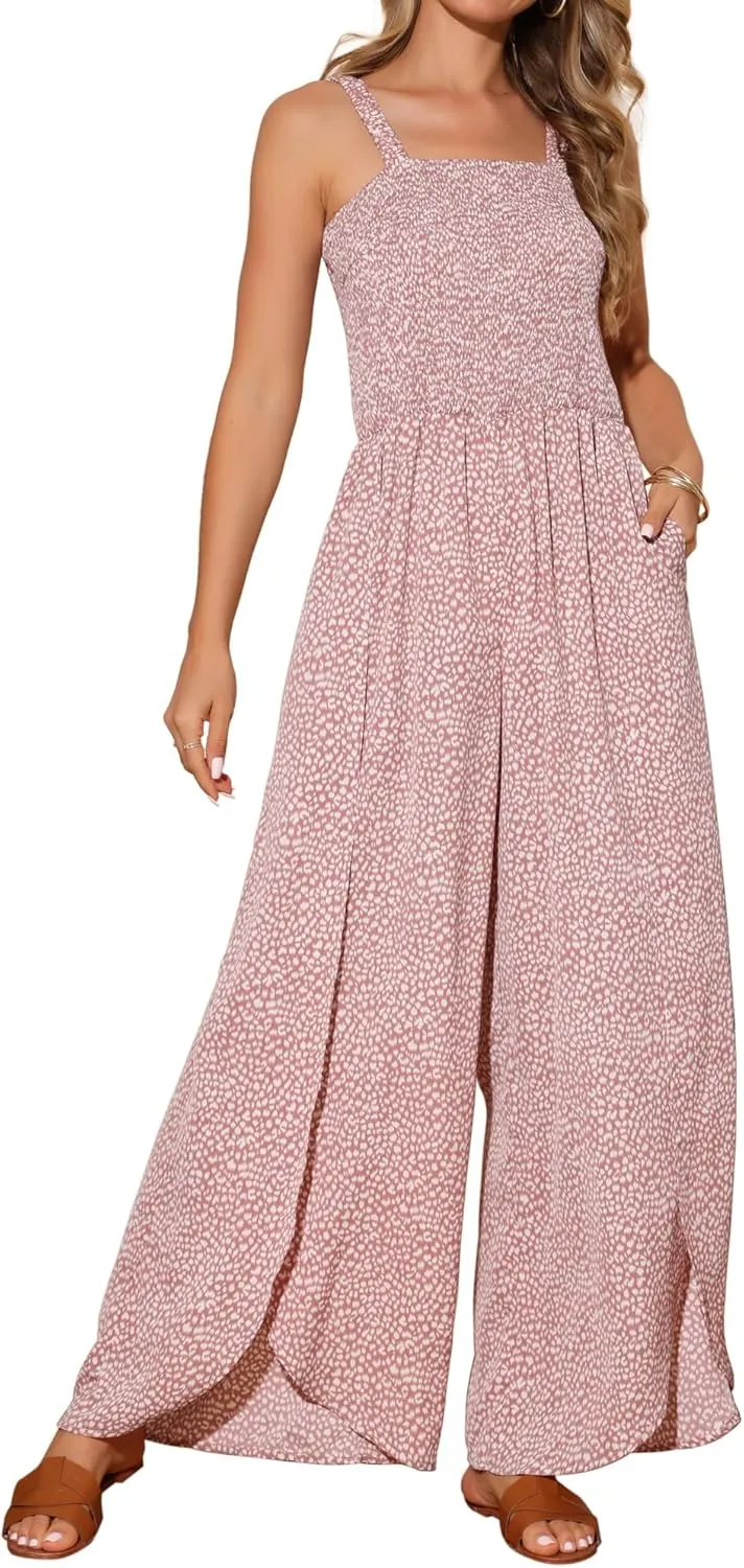 Seta T Women's Casual Loose Overalls Jumpsuits One Piece Sleeveless Split Wide Leg Long Pant Rompers with Pockets