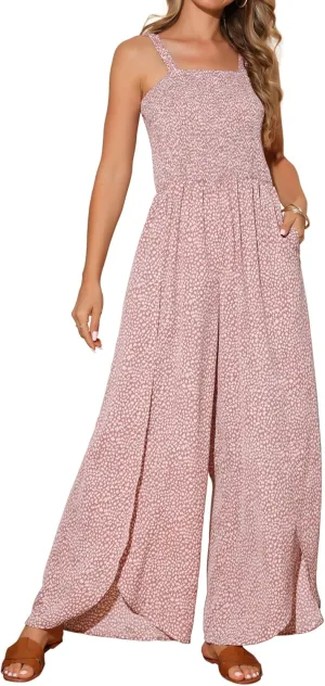 Seta T Women's Casual Loose Overalls Jumpsuits One Piece Sleeveless Split Wide Leg Long Pant Rompers with Pockets