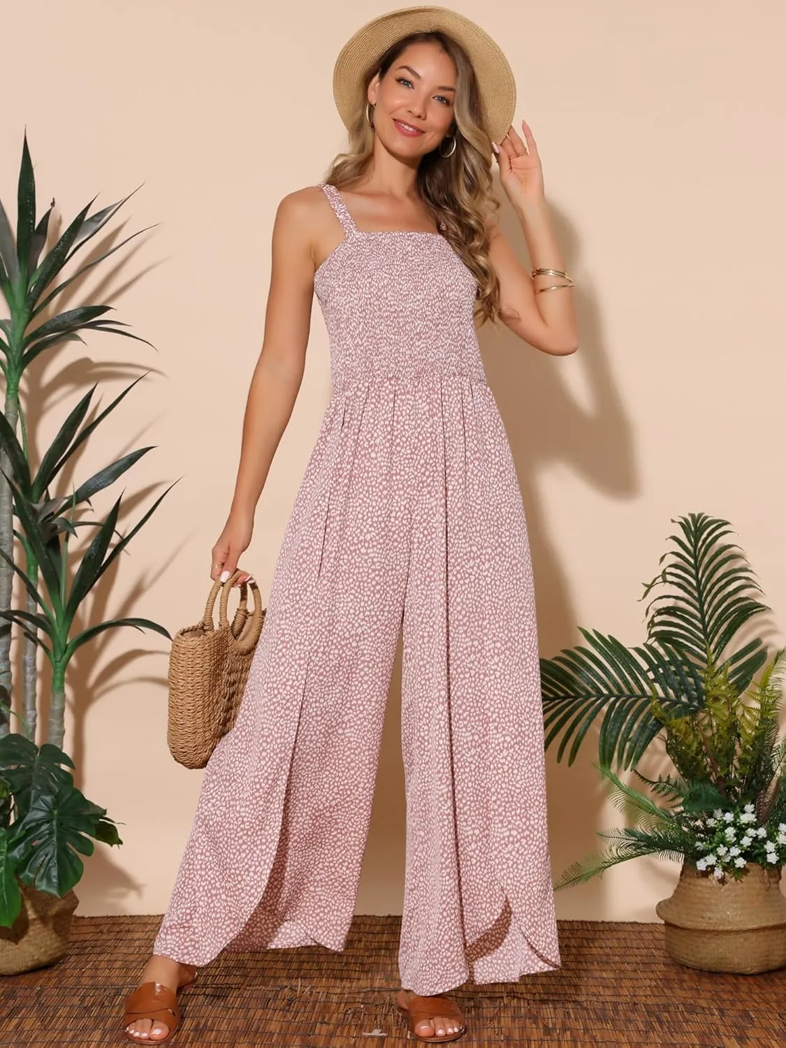 Seta T Women's Casual Loose Overalls Jumpsuits One Piece Sleeveless Split Wide Leg Long Pant Rompers with Pockets