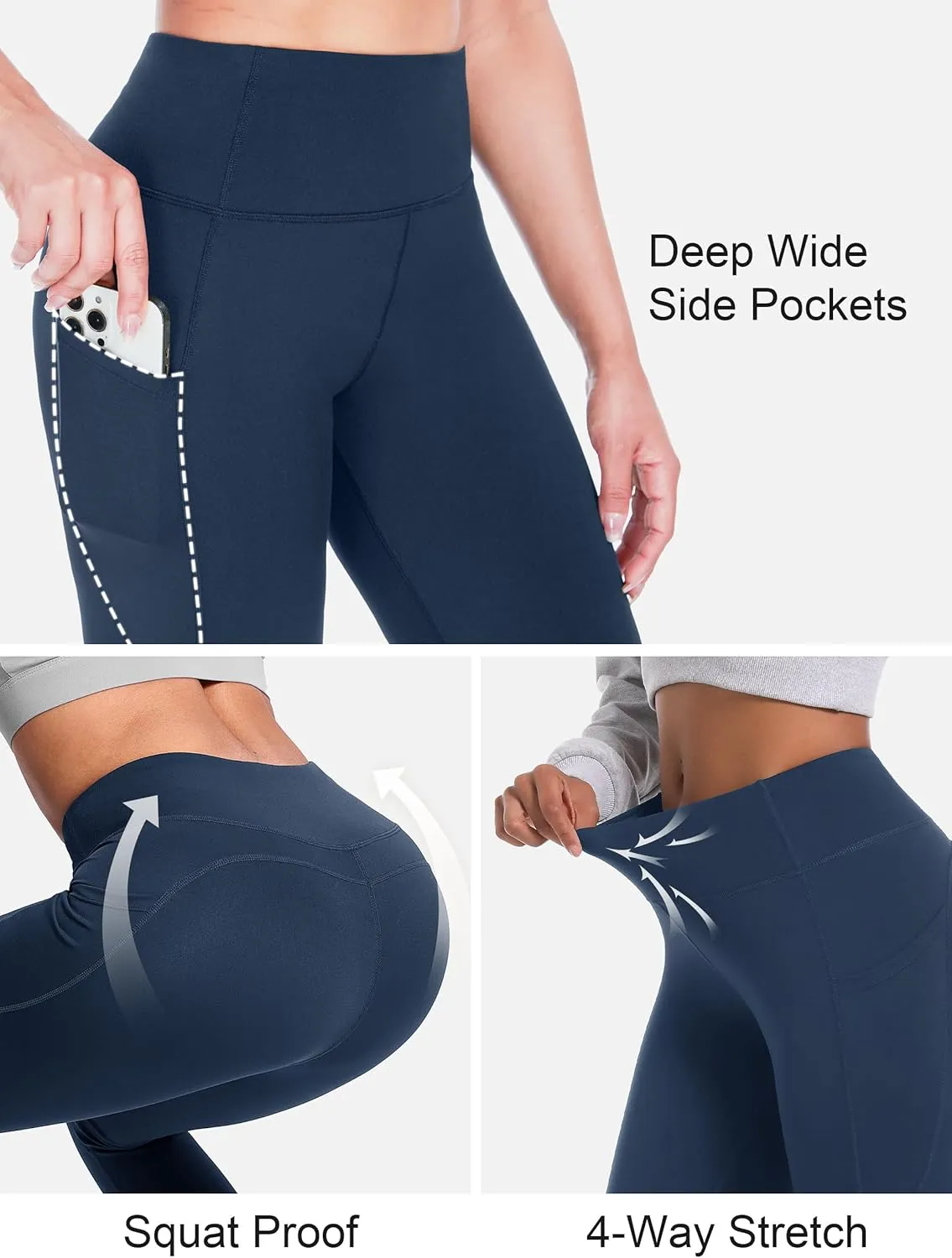 SEVEGO Women's 28"/31"/34" Fleece Lined Yoga Leggings Thermal High Waisted Workouts Pants with Pockets