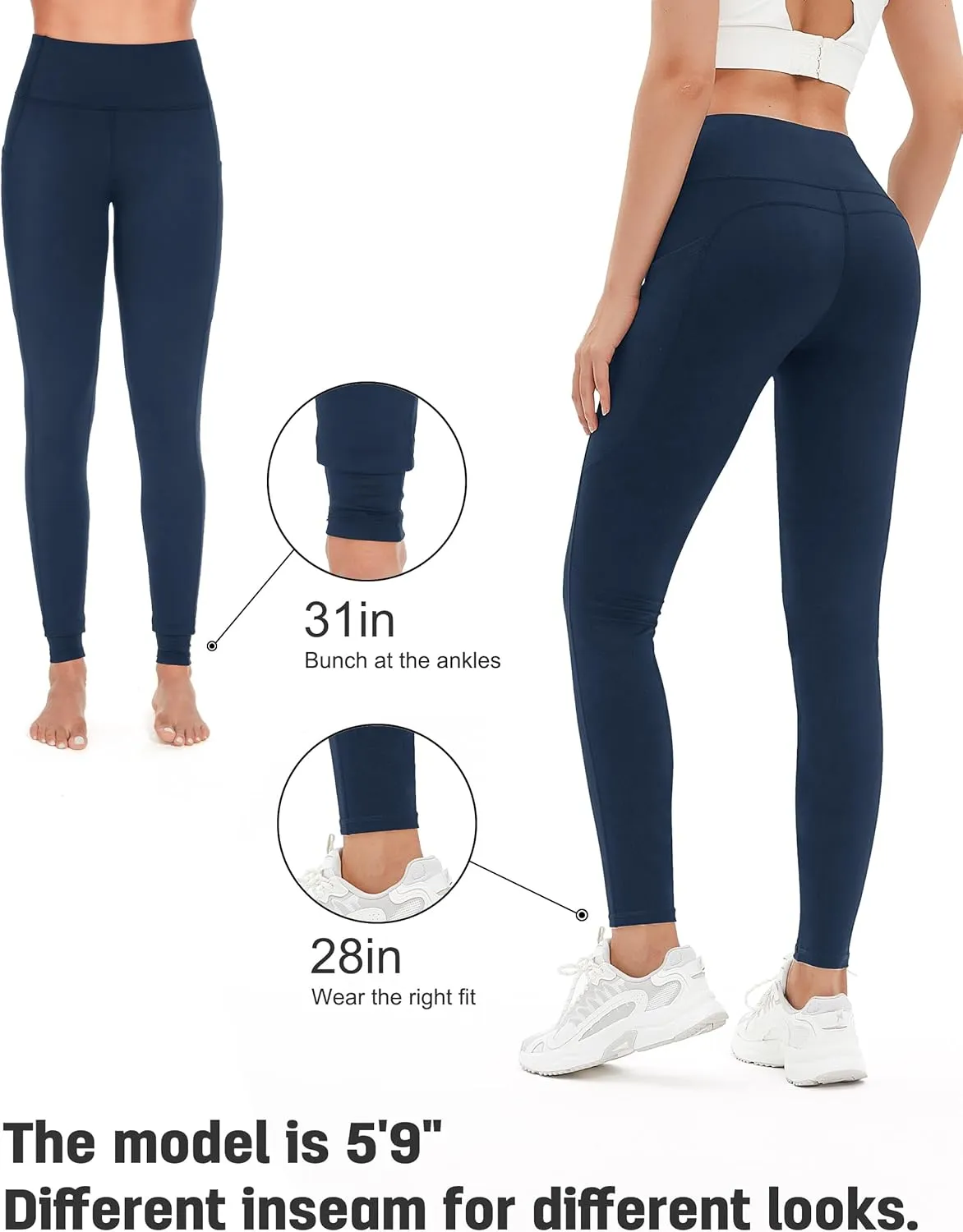 SEVEGO Women's 28"/31"/34" Fleece Lined Yoga Leggings Thermal High Waisted Workouts Pants with Pockets
