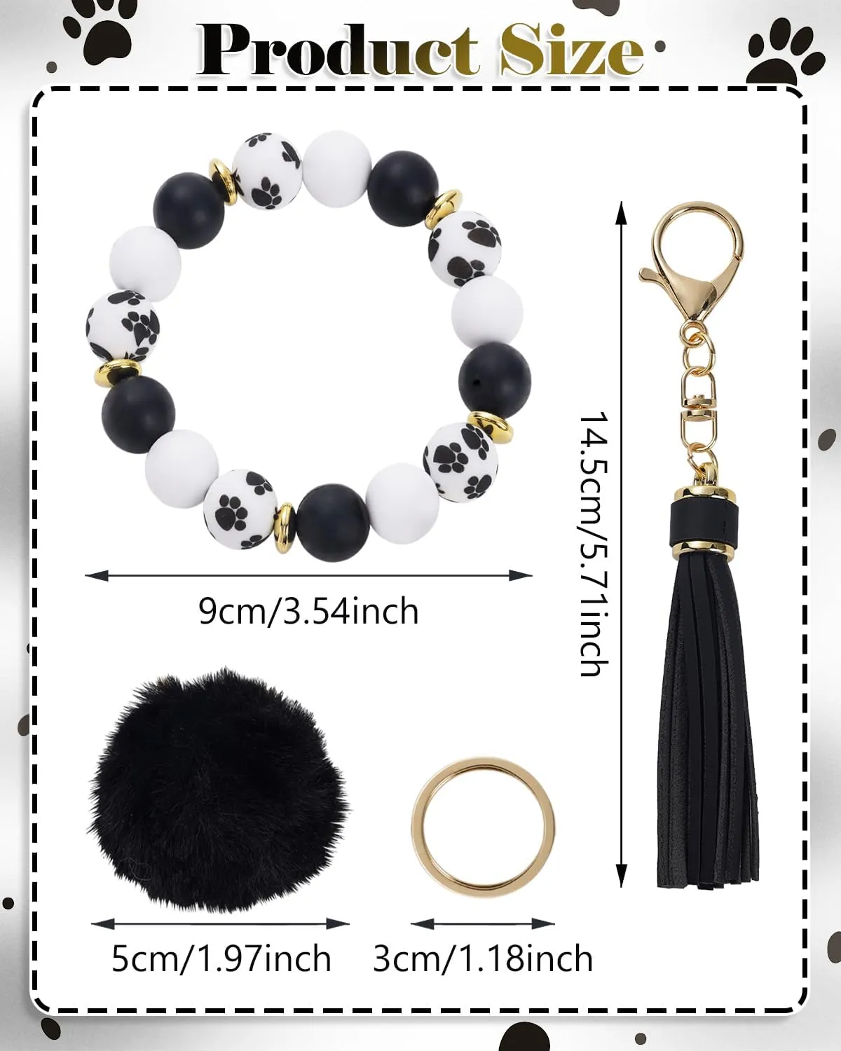 Silicone Key Ring Bracelet Wristlet Keychain Bangle Keychain With Hairball and Tassel Bead Car Key Chain for Women