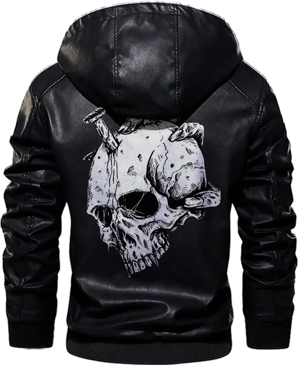 Skull On Hand| Gothic Skull Biker Motorcycle Jacket| Personalized Men PU Leather Vest Jacket Coat
