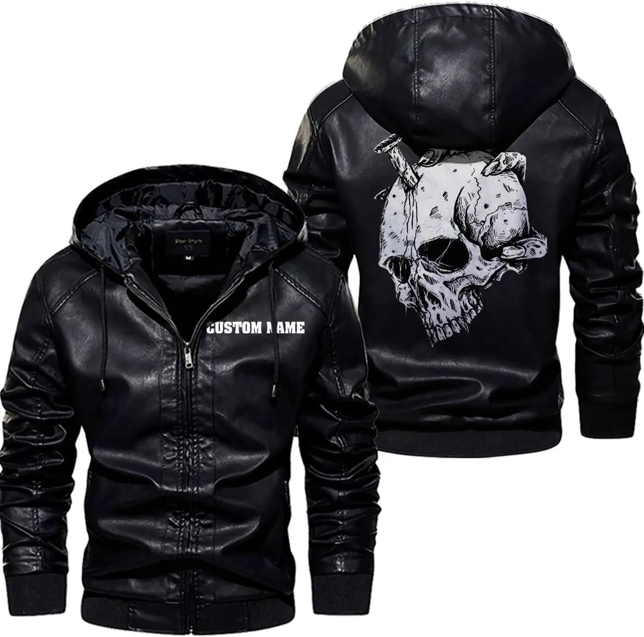 Skull On Hand| Gothic Skull Biker Motorcycle Jacket| Personalized Men PU Leather Vest Jacket Coat