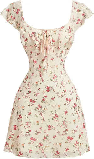 SOLY HUX Women's Vintage Floral Dress Summer Cap Sleeve Mini Dresses Going Out Beach Short Dress