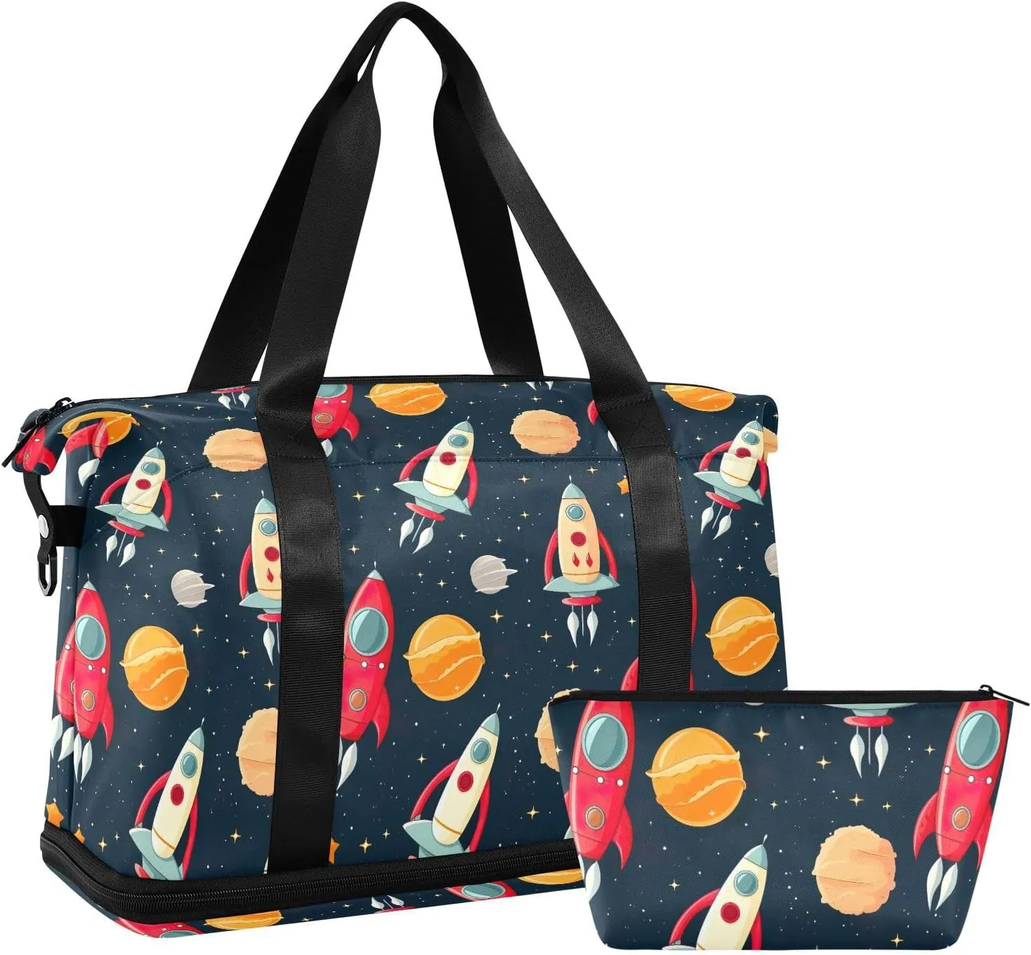 Space Rockets Sports Gym Bag with Waterproof Dry Wet Pocket, Travel Duffel Bag for Women MenWorkout Bag Fits Yoga, Swimming