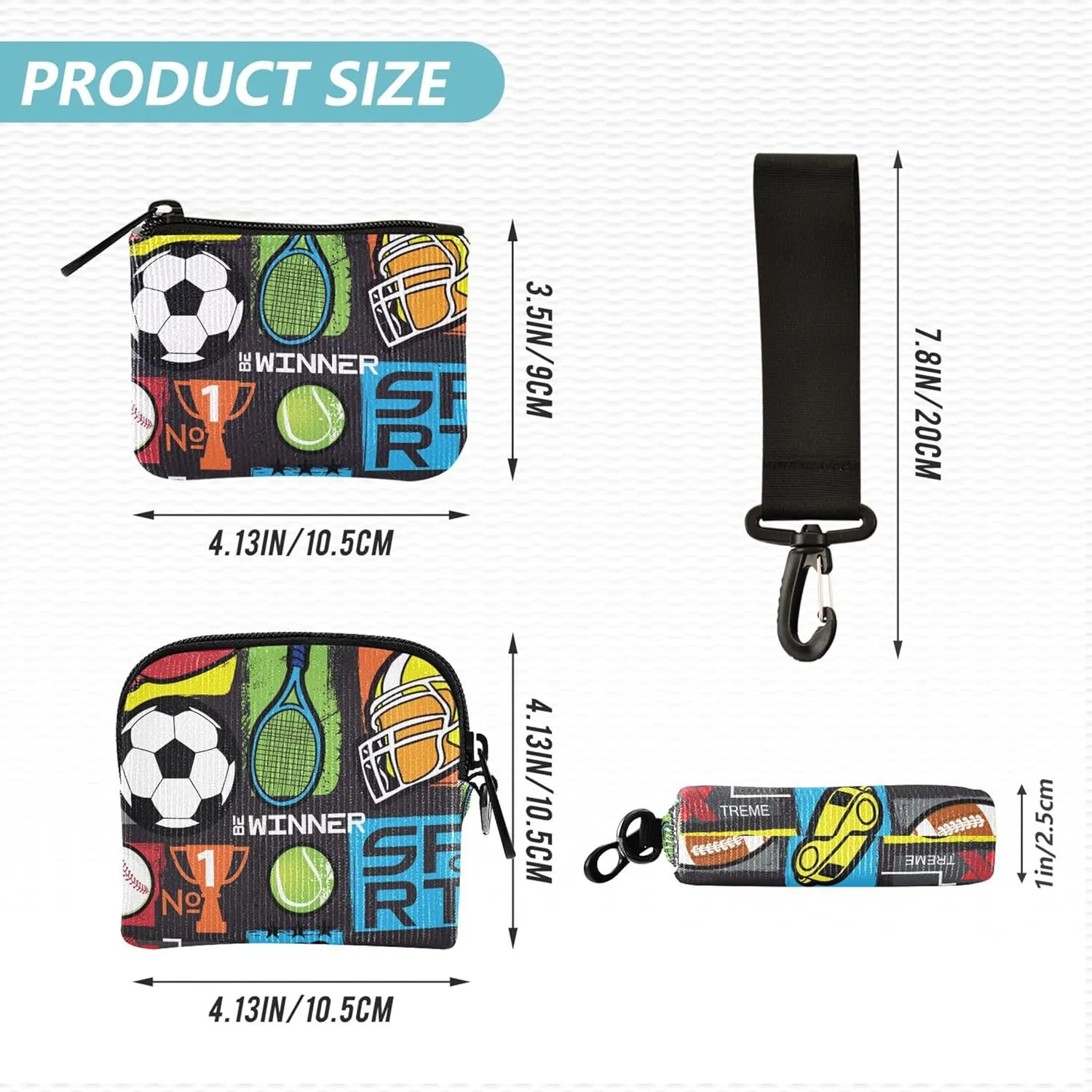 Sport Pattern Repeated Backdrop Dual Wristlet Wallets for Women Small Detachable Coin Purse Change Holder with Zipper Coin Pocket for Men Women 2 Pcs