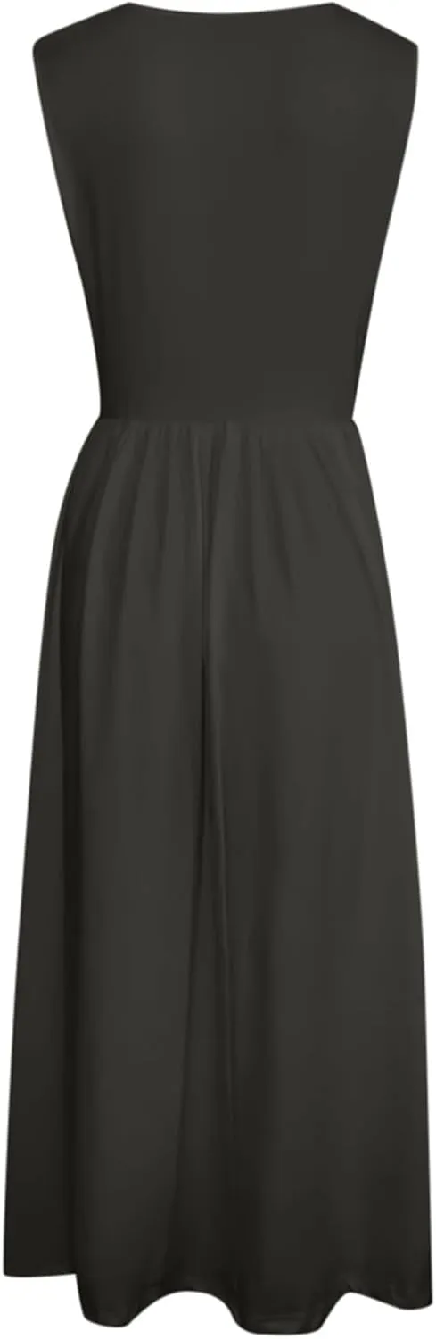 Spring Dresses for Women Tank Midi Dress Sleeveless A-Line Casual Floral T-Shirt Flowy Beach Sundress with Pockets