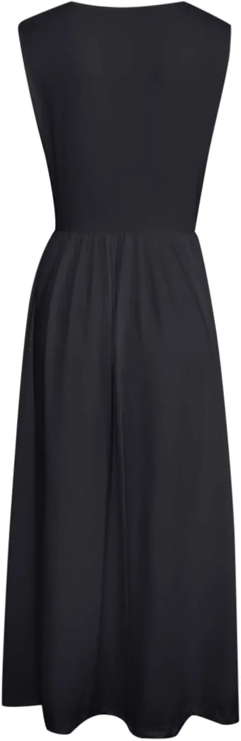 Spring Dresses for Women Tank Midi Dress Sleeveless A-Line Casual Floral T-Shirt Flowy Beach Sundress with Pockets