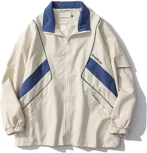 Sumleno Y2k Jacket for Women Zip Up Bomber Jacket Y2k Clothing Racing Varsity Oversized Color Block Coat Unisex