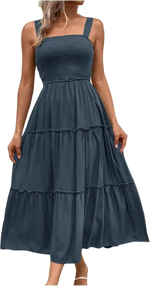 Summer Dresses for Women 2024 Trendy Sleeveless Backless Peplum Long Dress Ladies Flowy Beach Vacation Maxi Sundress