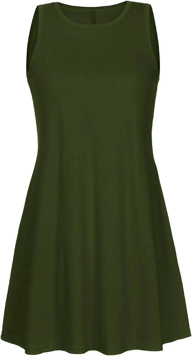 Sun Dresses for Women 2024 Summer Sleeveless Crew Neck Mini Dress Casual Loose Comfy Beach Tank Dress with Pockets