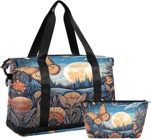 Sun Moon Grass Sports Gym Bag with Waterproof Dry Wet Pocket, Travel Duffel Bag for Women MenWorkout Bag Fits Yoga, Swimming