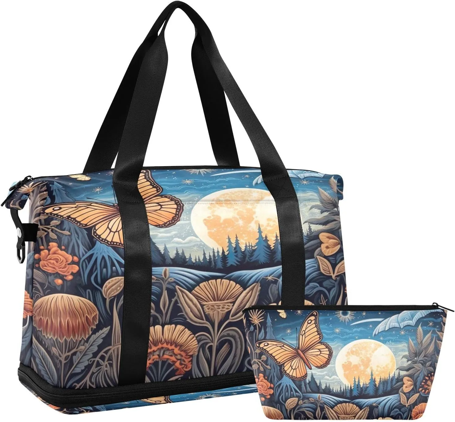 Sun Moon Grass Sports Gym Bag with Waterproof Dry Wet Pocket, Travel Duffel Bag for Women MenWorkout Bag Fits Yoga, Swimming