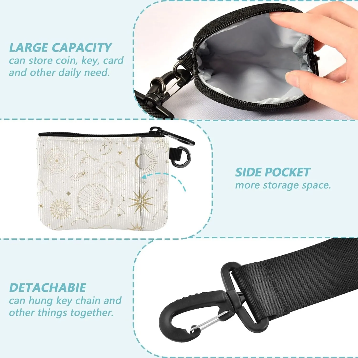 Sun Moon Magic Eyes Clouds and Stars Women's Card Cases Change Holder Small Detachable Business Card Holder with Wristle Strap for Men Women 2 Pcs